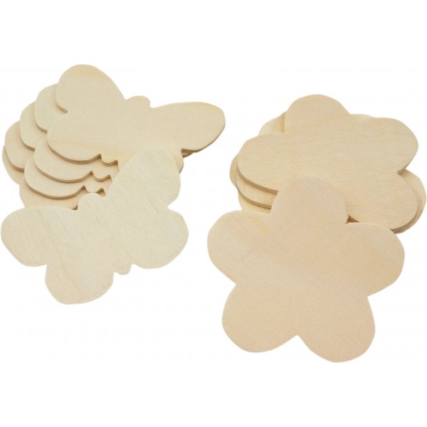 Houten figuren vlinders & bloemen - 12 st
