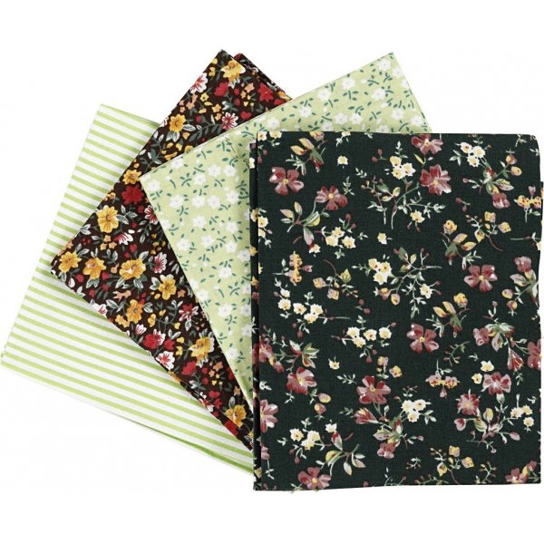 Patchworkstof - groen - 4 st