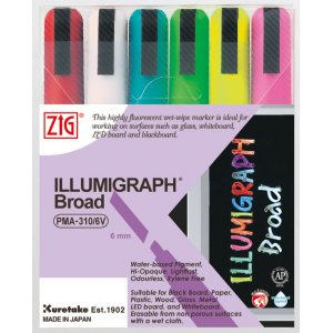 Markeerpen ZIG Illumigraph 6mm - 6 kleuren Markeerpen ZIG Illumigraph 6mm - 6 kleuren