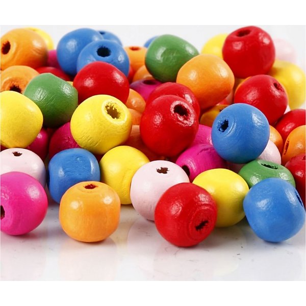 Houten kralen - 10 mm - gemengde kleuren - 500 g