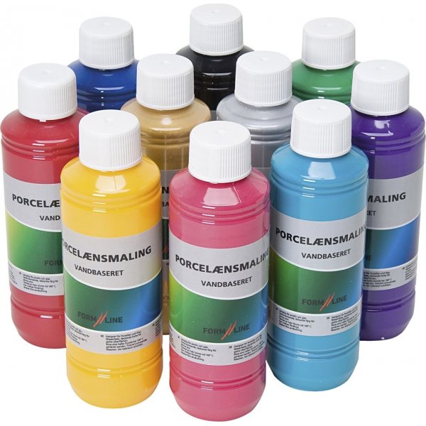 Porseleinverf - gemengde kleuren - 10 x 250 ml