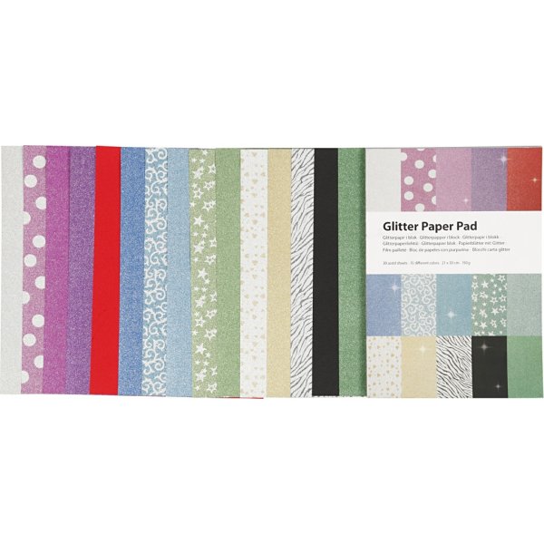 Glitterpapier in blokken - A4 - 30 vellen Glitterpapier in blokken - A4 - 30 vellen