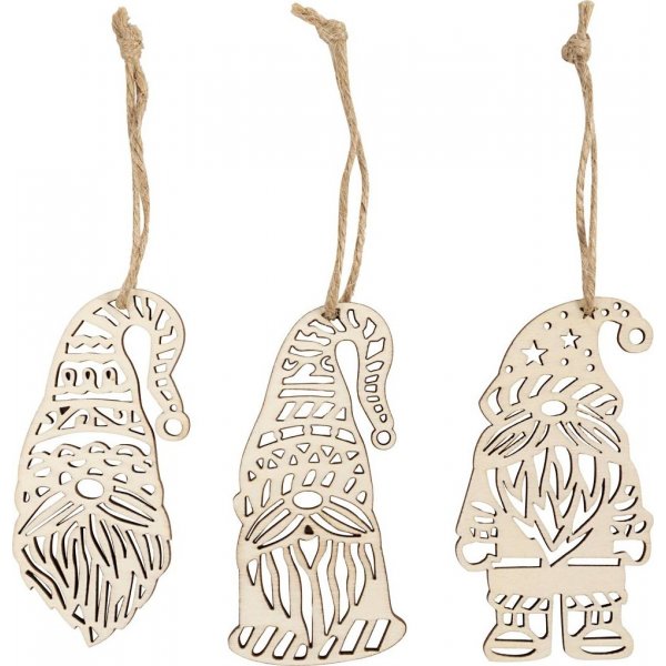 Houten ornamenten van hout - Scandinavische Kerstman - 6 st