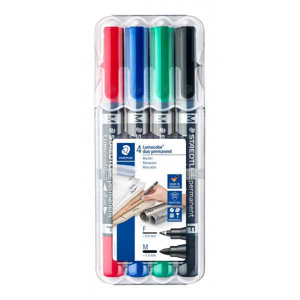 Permanente Marker Lumocolor Duo FM - 4 Pennen